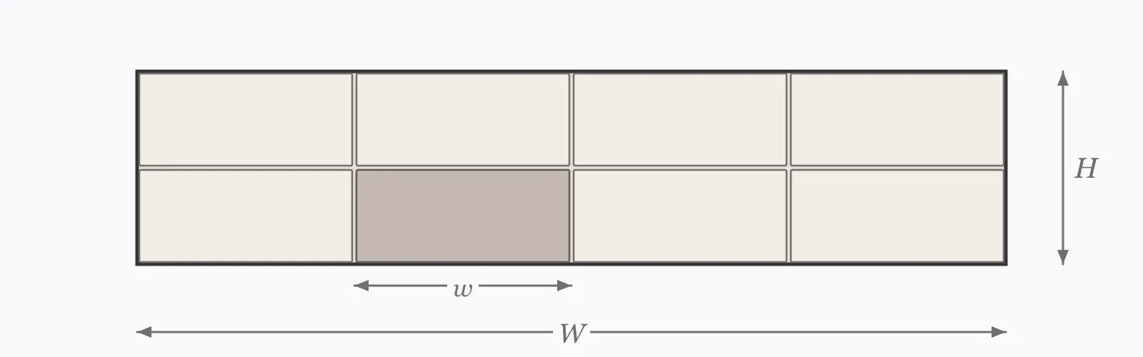 Plasterboard wall elevation with boards set out in a grid, one board highlighted and its width dimensioned against overall wall height and width
