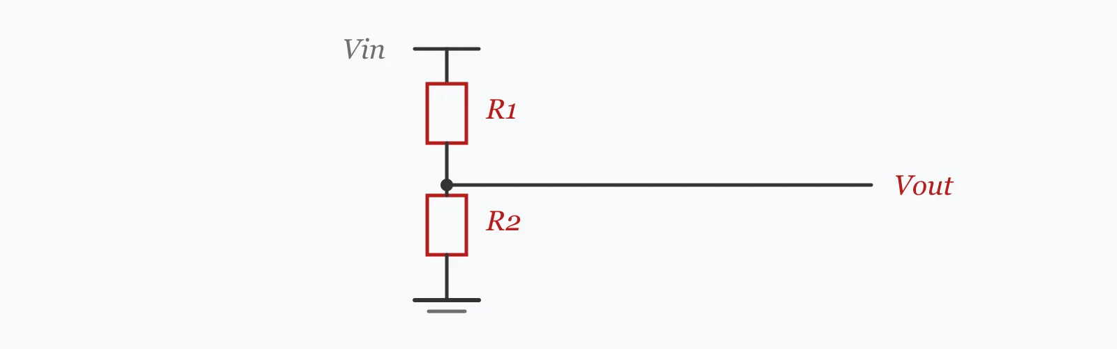 Two resistors in series across a supply with the output tapped from the junction between them, input and output terminals labelled